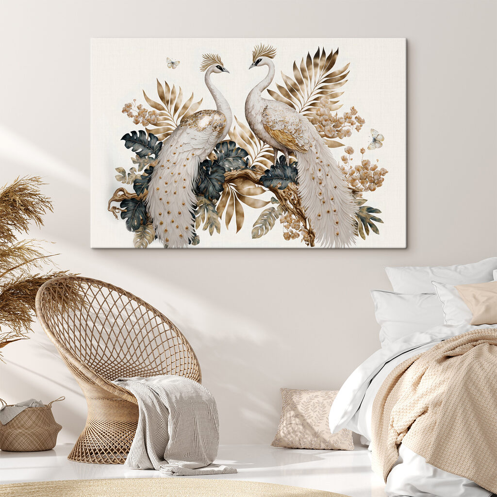 Elegant peacocks amidst serene floral beauty