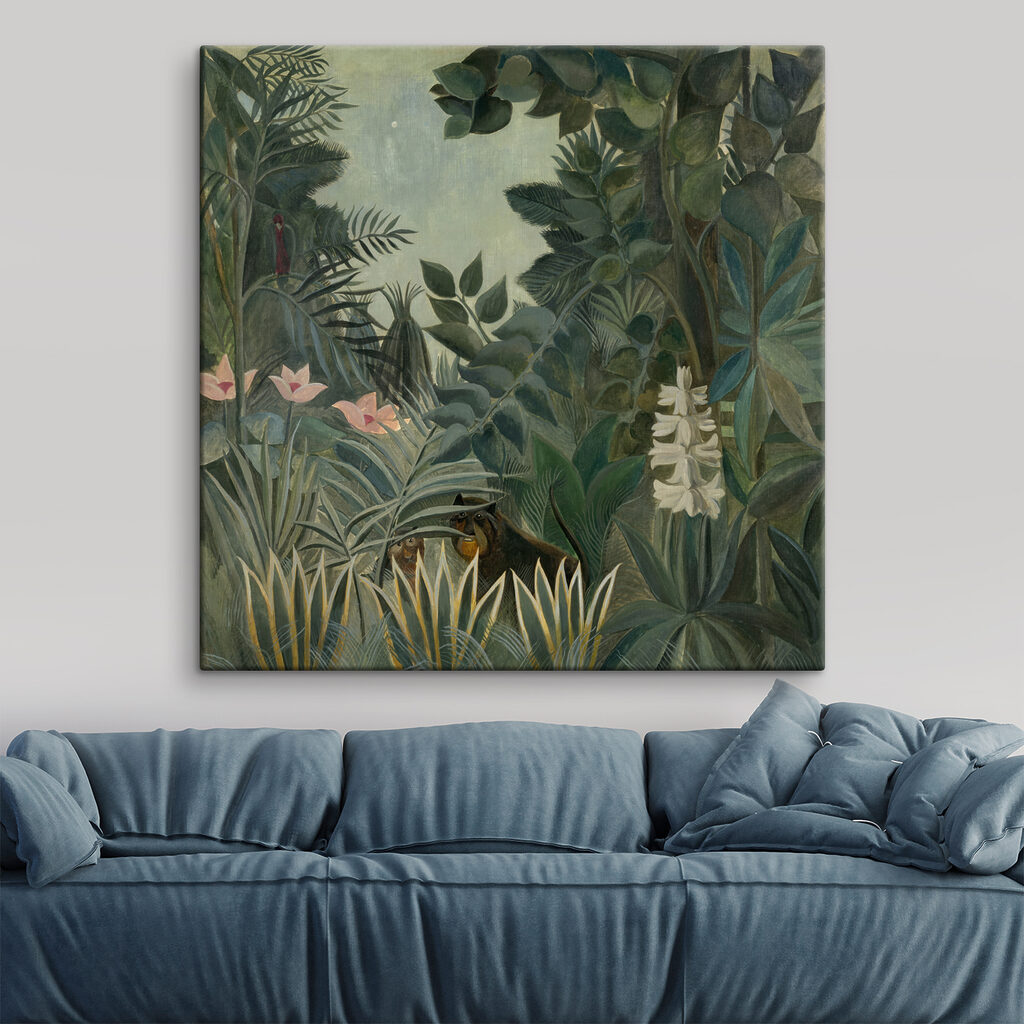 A painting of a jungle with plants and flowers