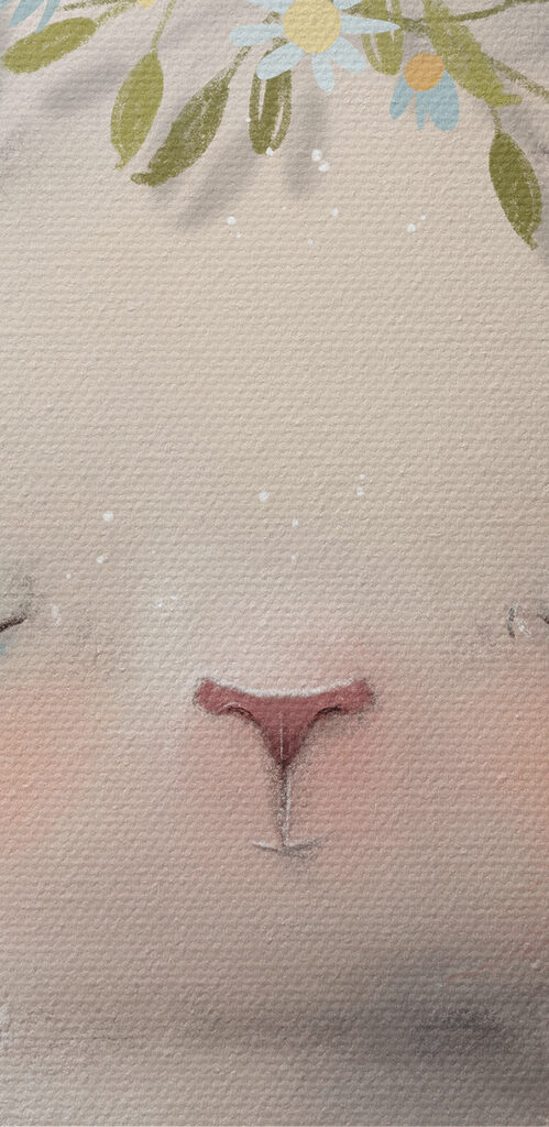 A cartoon of a bunny with flowers on its head