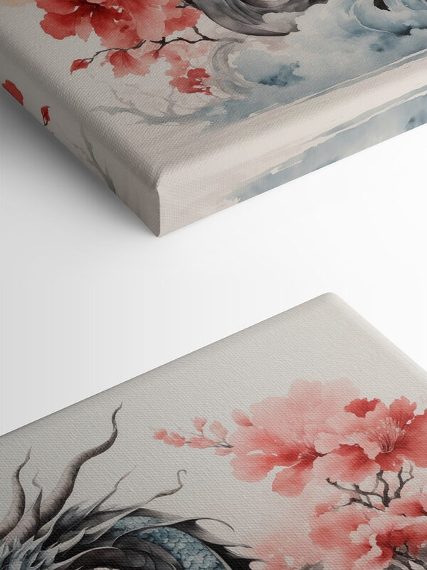 A dragon with pink flowers