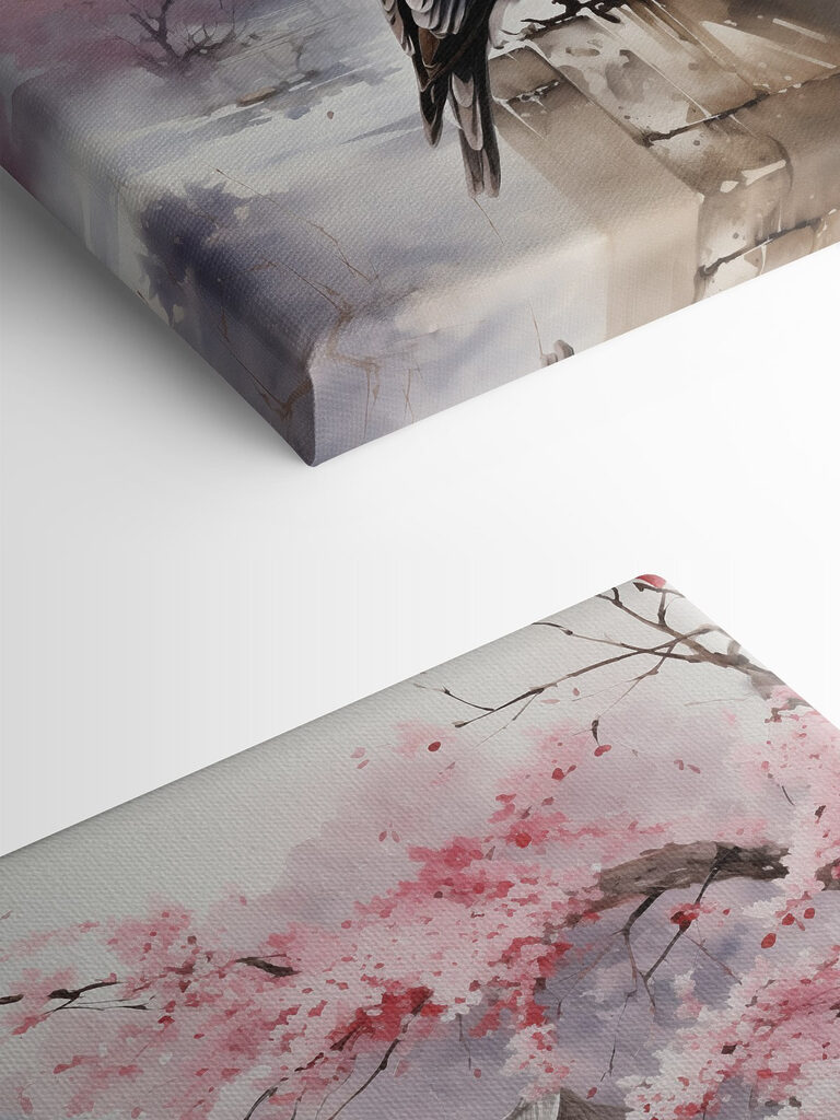 A painting of birds on a wall