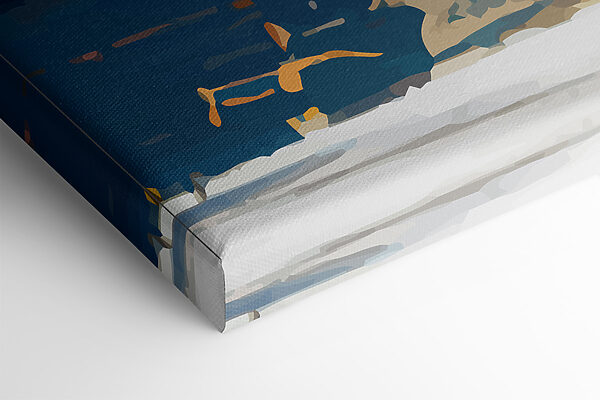 A painting of blue and white and brown paint