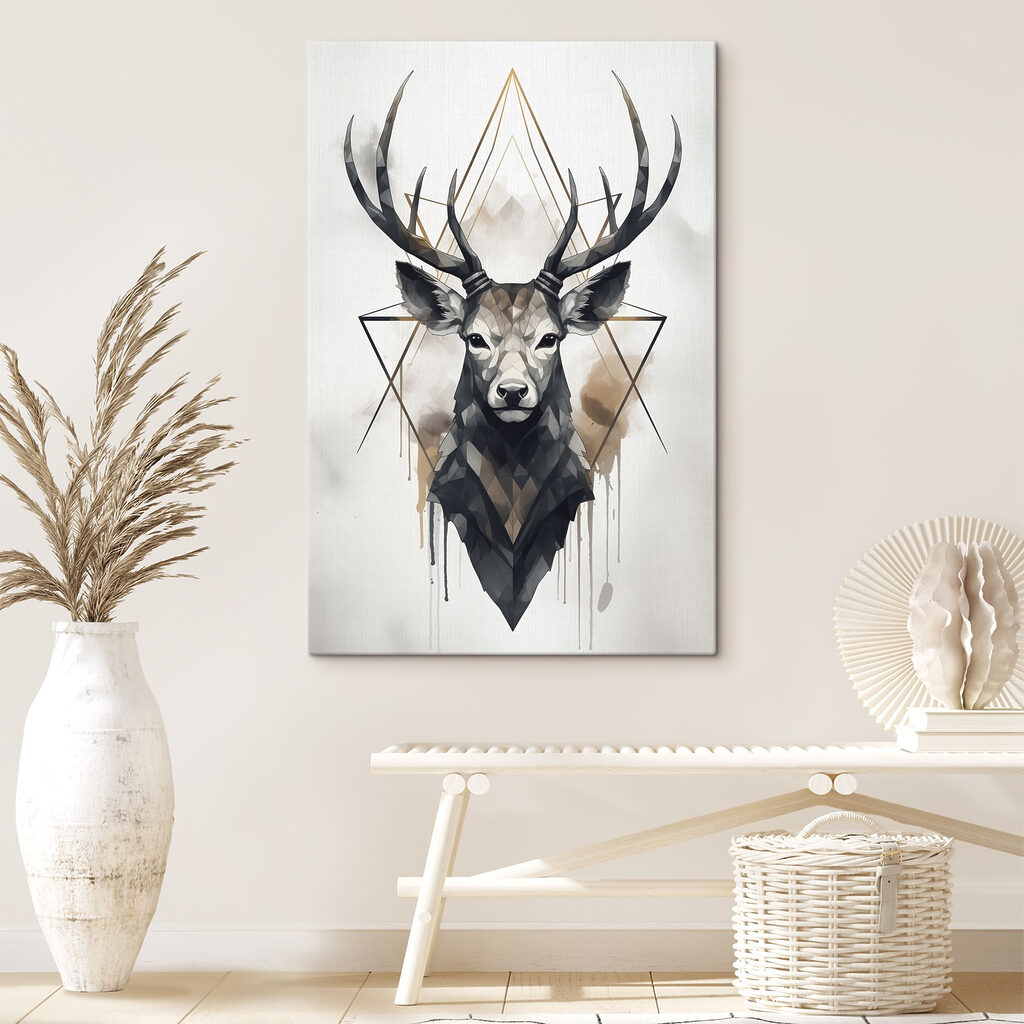A painting of a deer with antlers