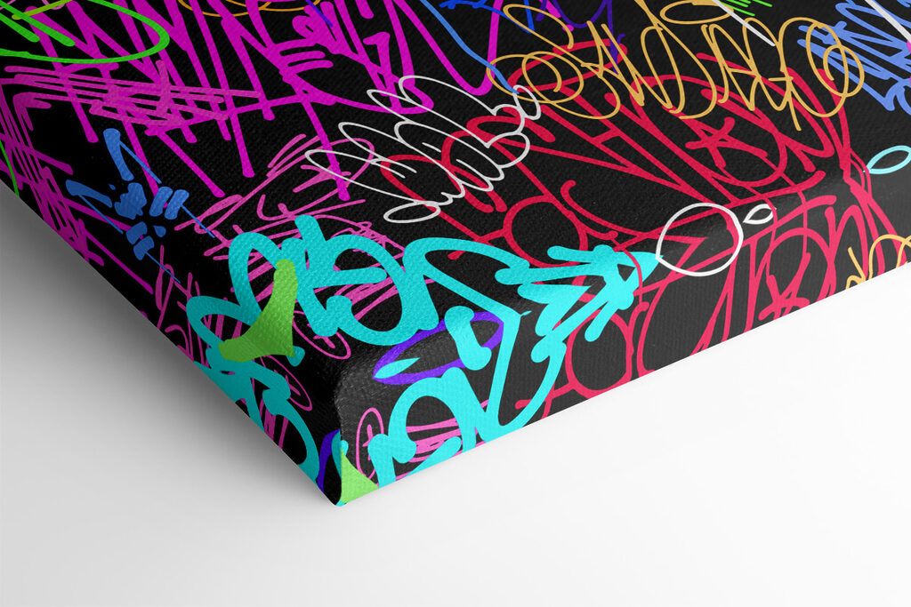 A colorful graffiti on a black background