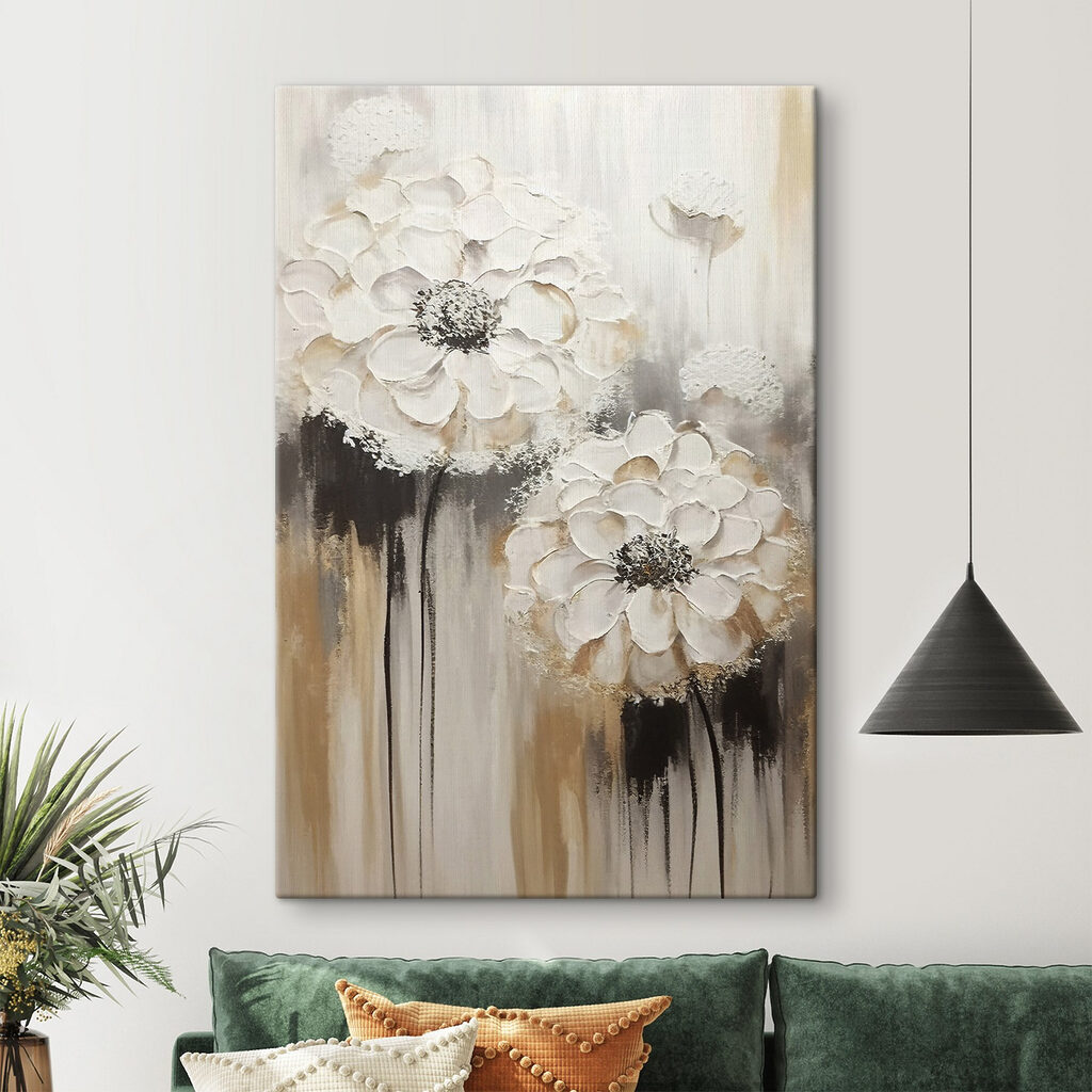 A painting of white flowers