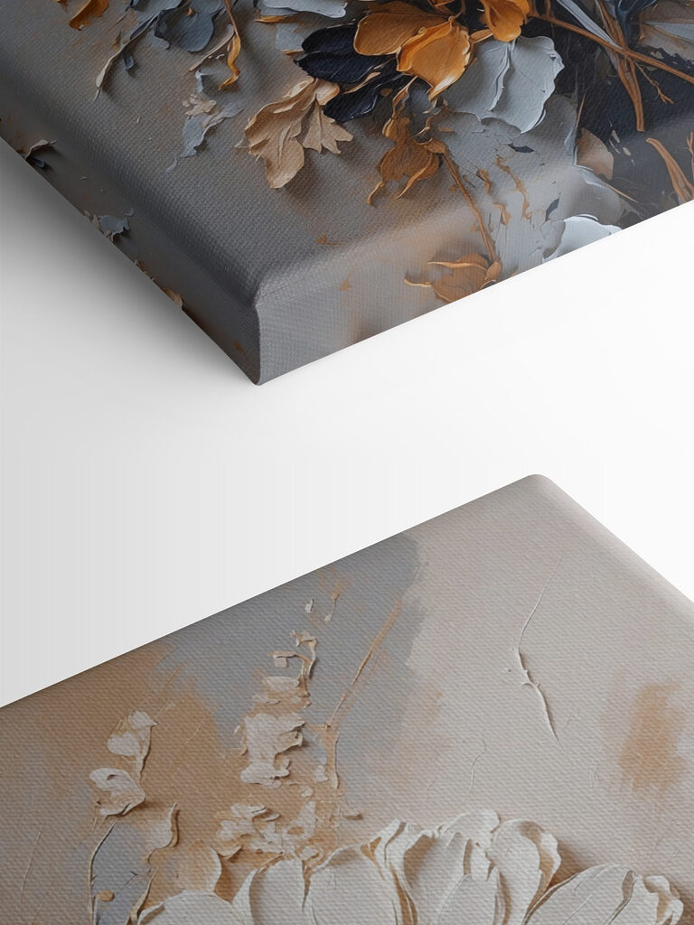 A painting of flowers on a wall