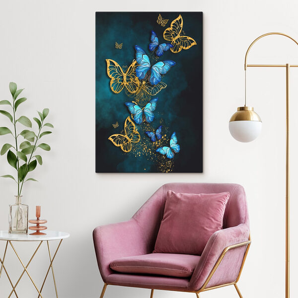 A group of butterflies on a blue background