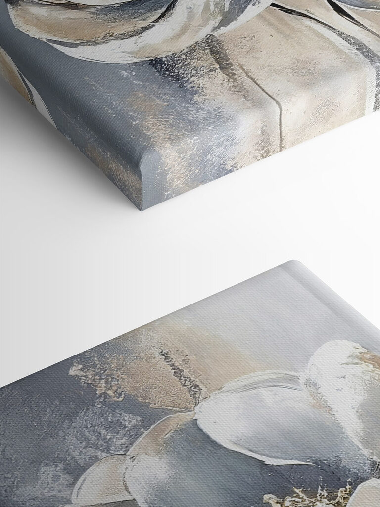 A painting of flowers on a grey background