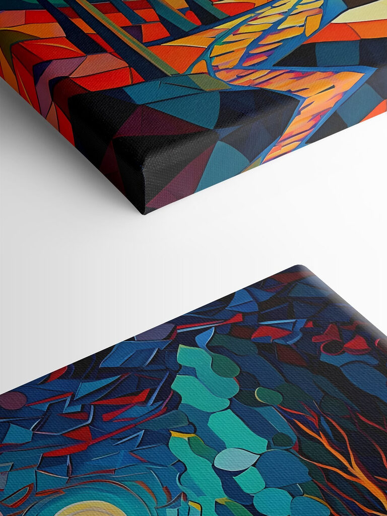 A colorful landscape with trees and a path