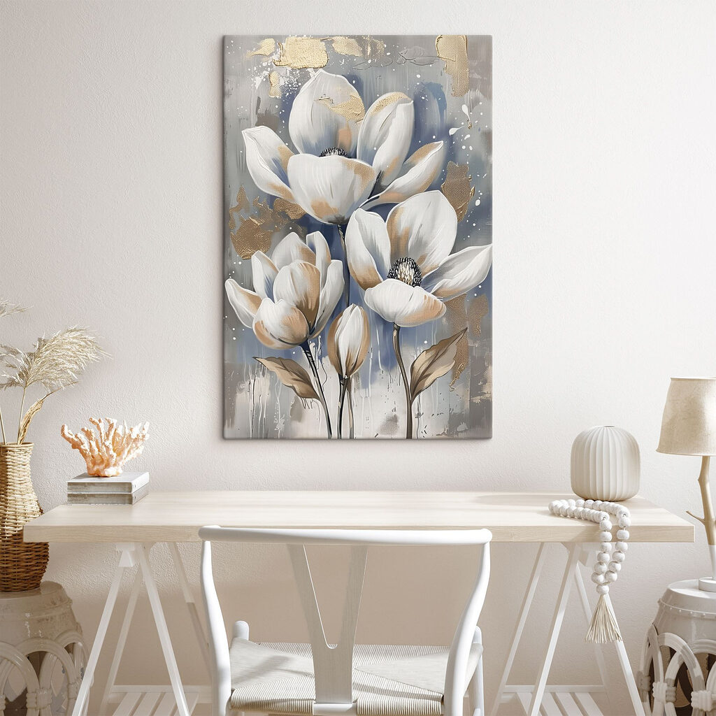 A painting of white flowers A painting of white flowers