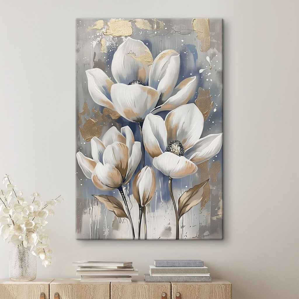 A painting of white flowers A painting of white flowers