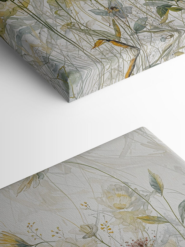 A painting of flowers and leaves