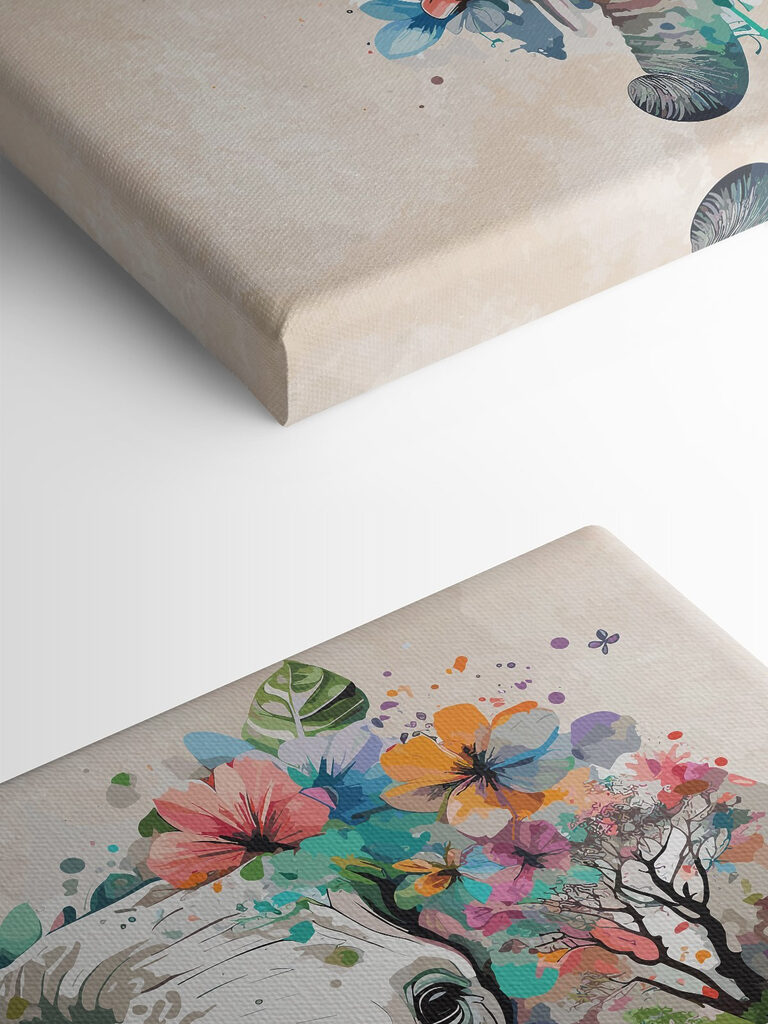 An elephant with flowers and leaves