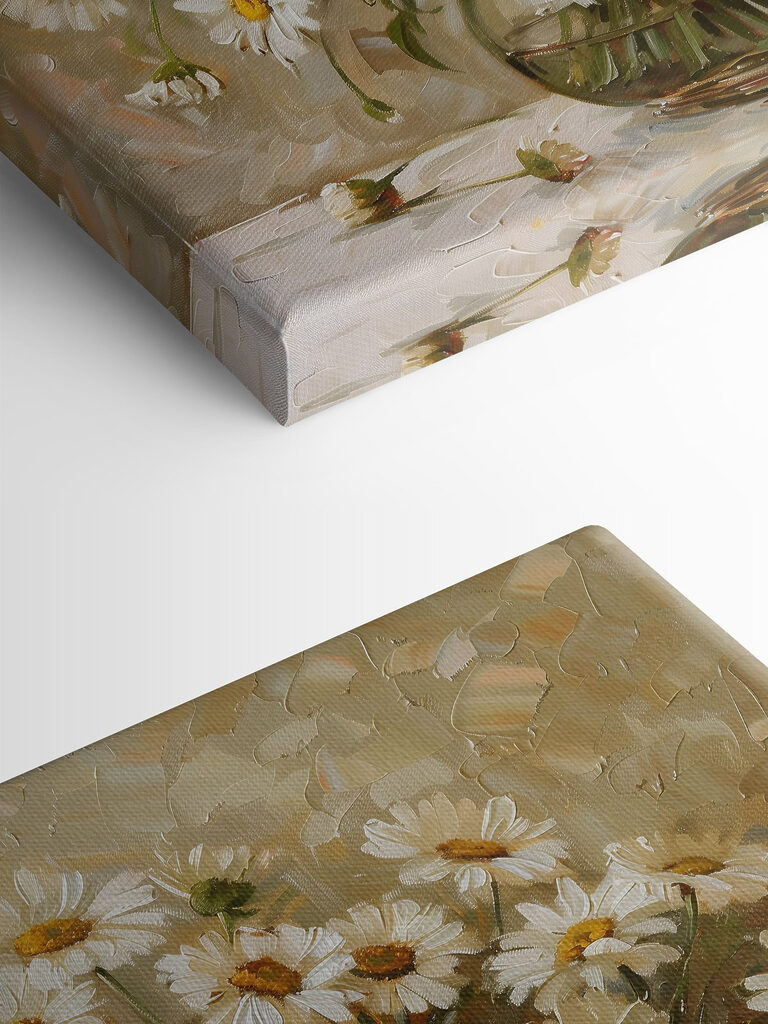 A painting of a vase of flowers