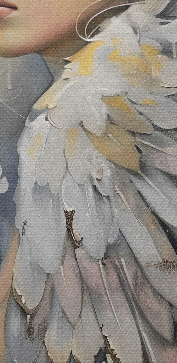 A painting of a woman with wings and flowers A painting of a woman with wings and flowers