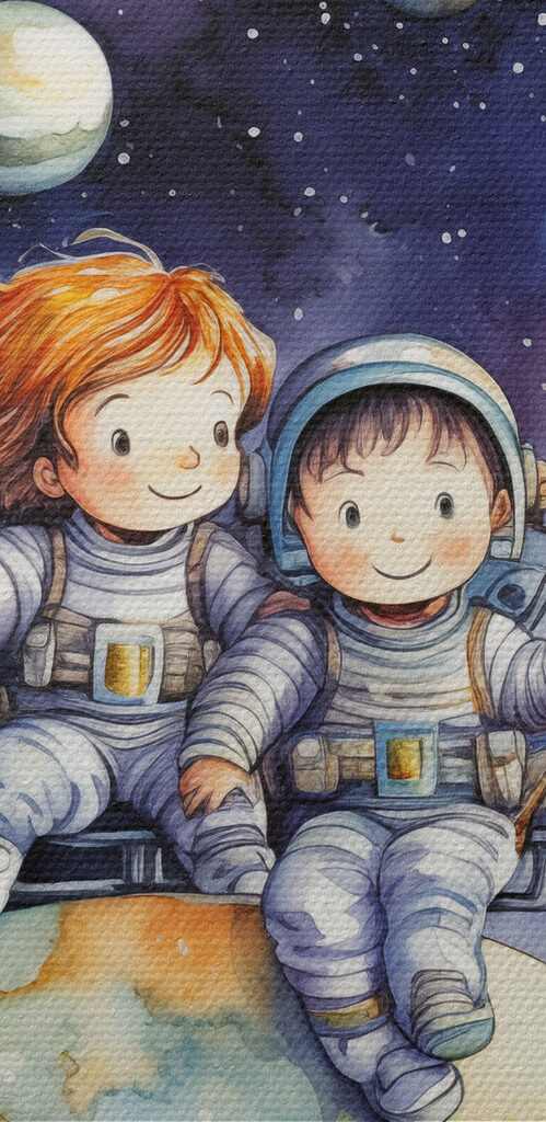 A couple of children in space A couple of children in space