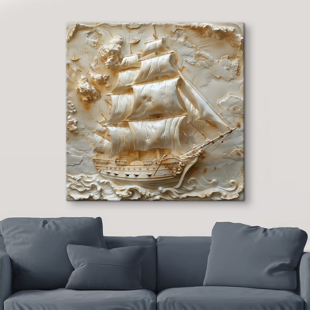 Carved ship with sails