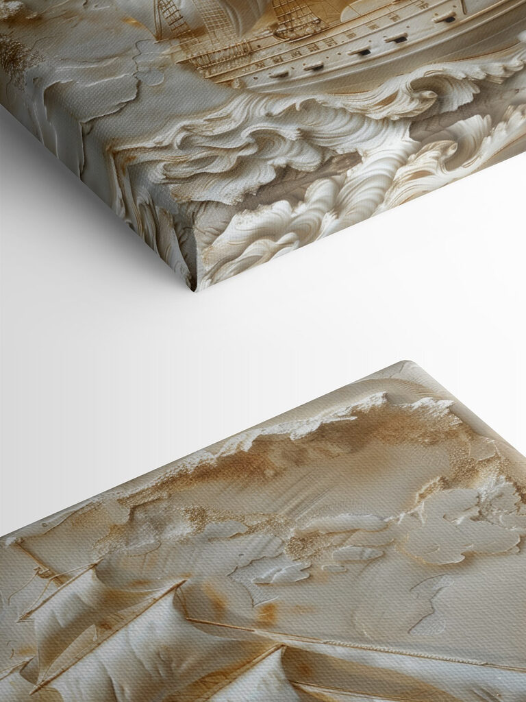 Carved ship with sails