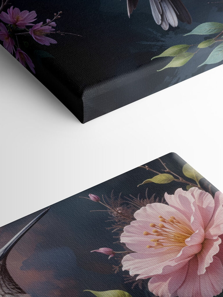 Bird sitting on a branch with flowers