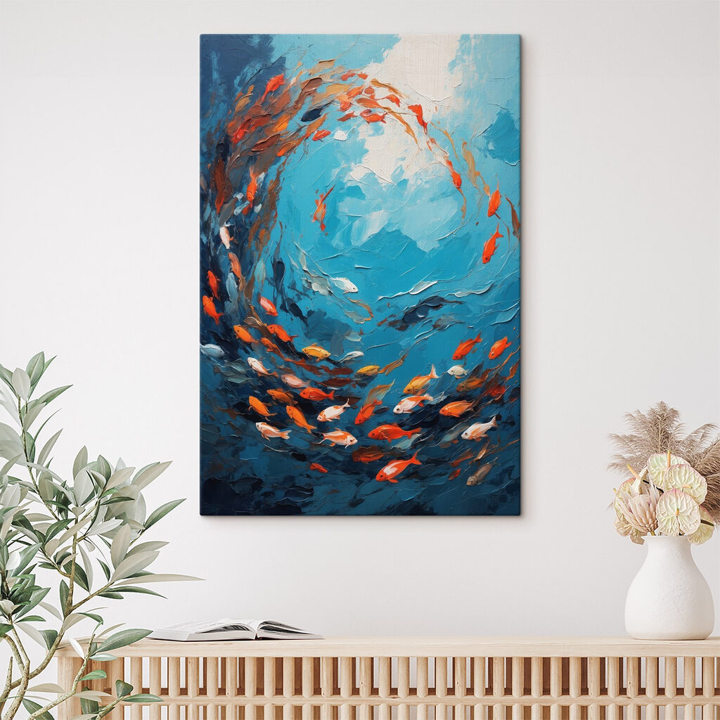 Painting of fish swimming in the water