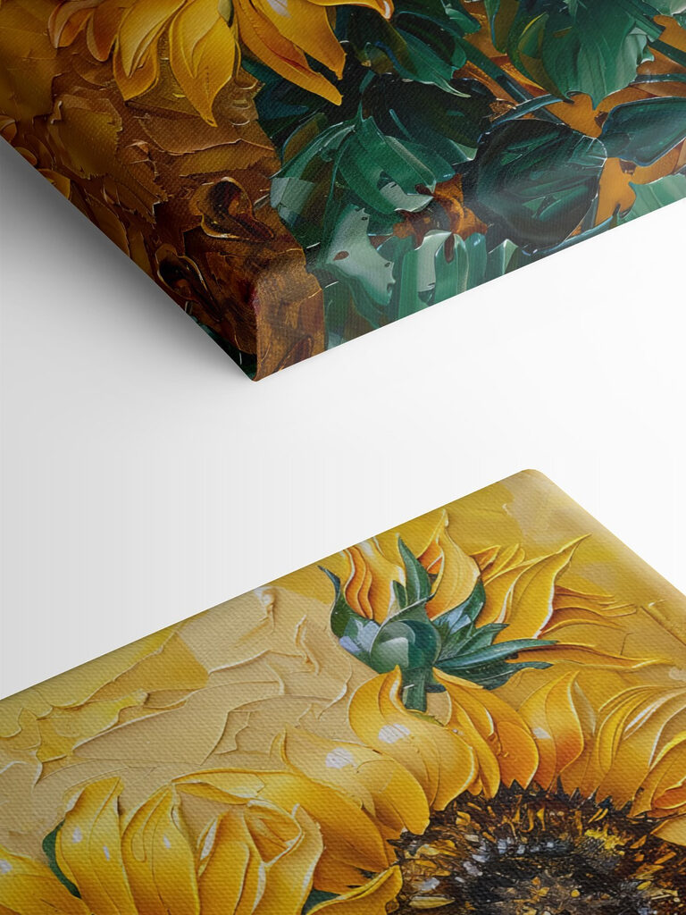 Close up of a painting of sunflowers