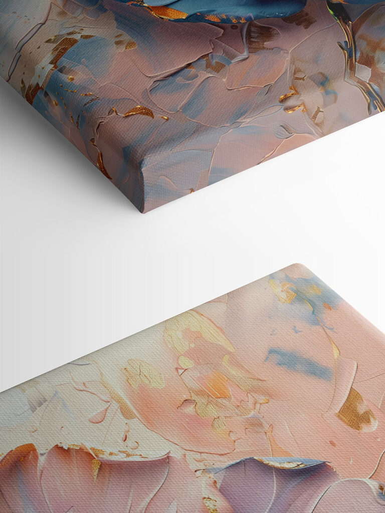 Blue petals adorn the canvas