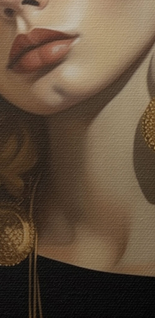 Woman with curly blonde hair and large earrings Woman with curly blonde hair and large earrings