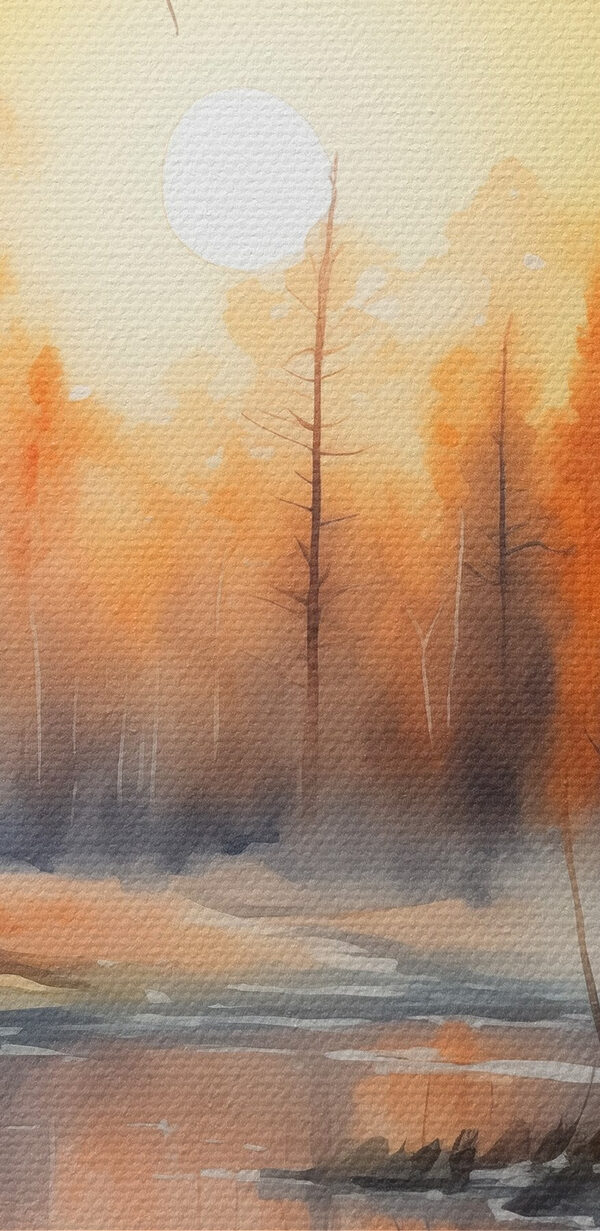 Watercolor painting of a river with trees and plants Watercolor painting of a river with trees and plants