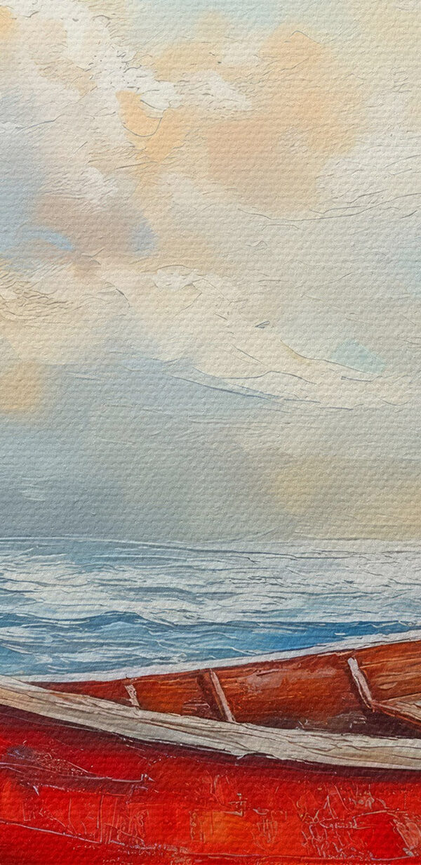 Painting of a boat on a beach