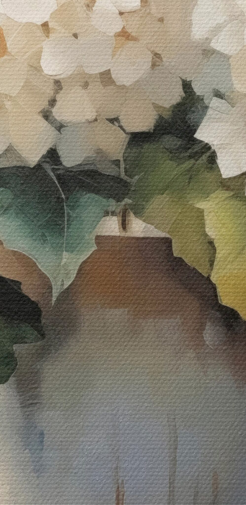 Painting of white flowers in a vase