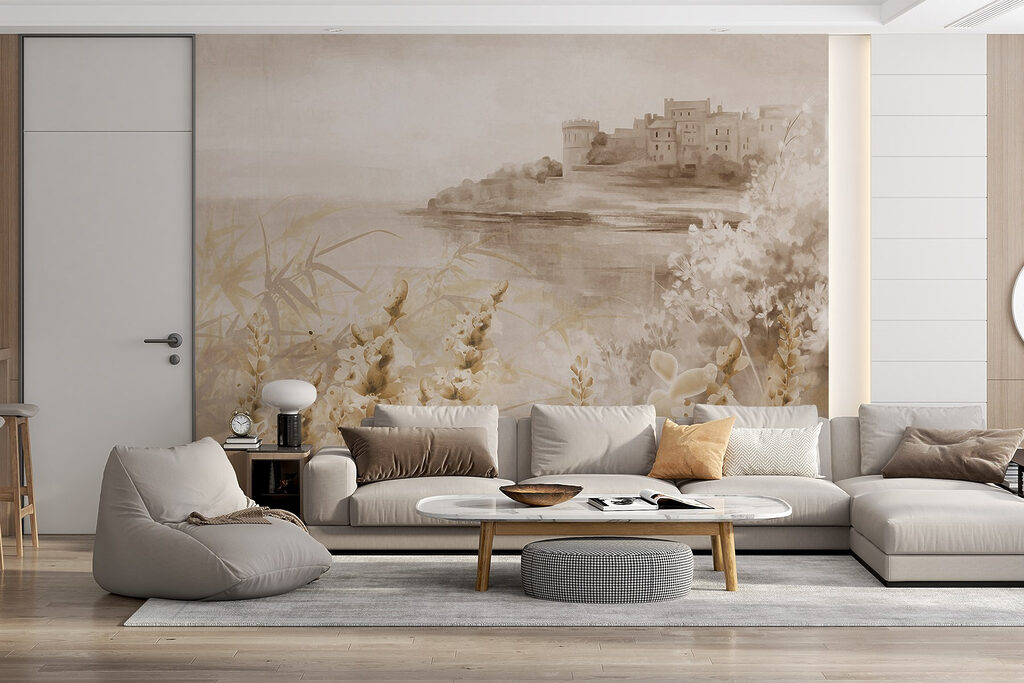 Painting of a castle and a lake