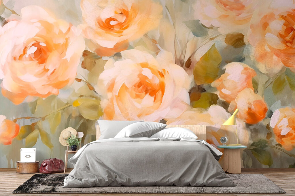 Painting of flowers on a white surface Painting of flowers on a white surface