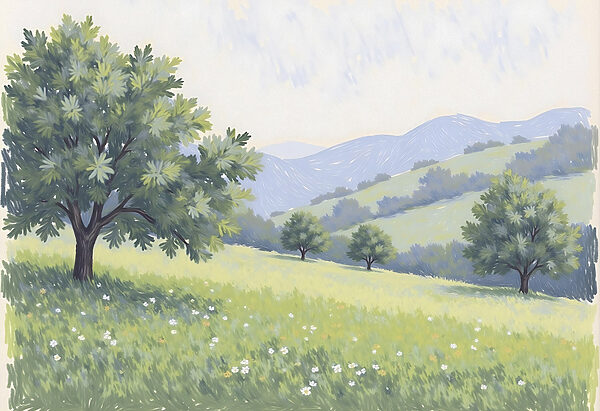 Landscape with trees and hills Landscape with trees and hills