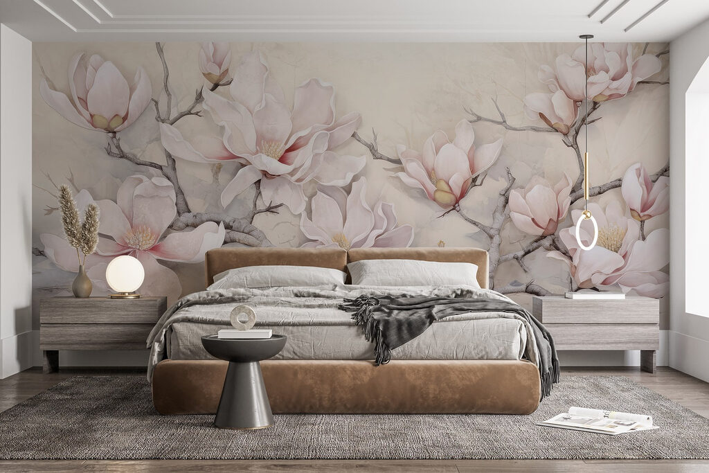 Painting of flowers on a branch