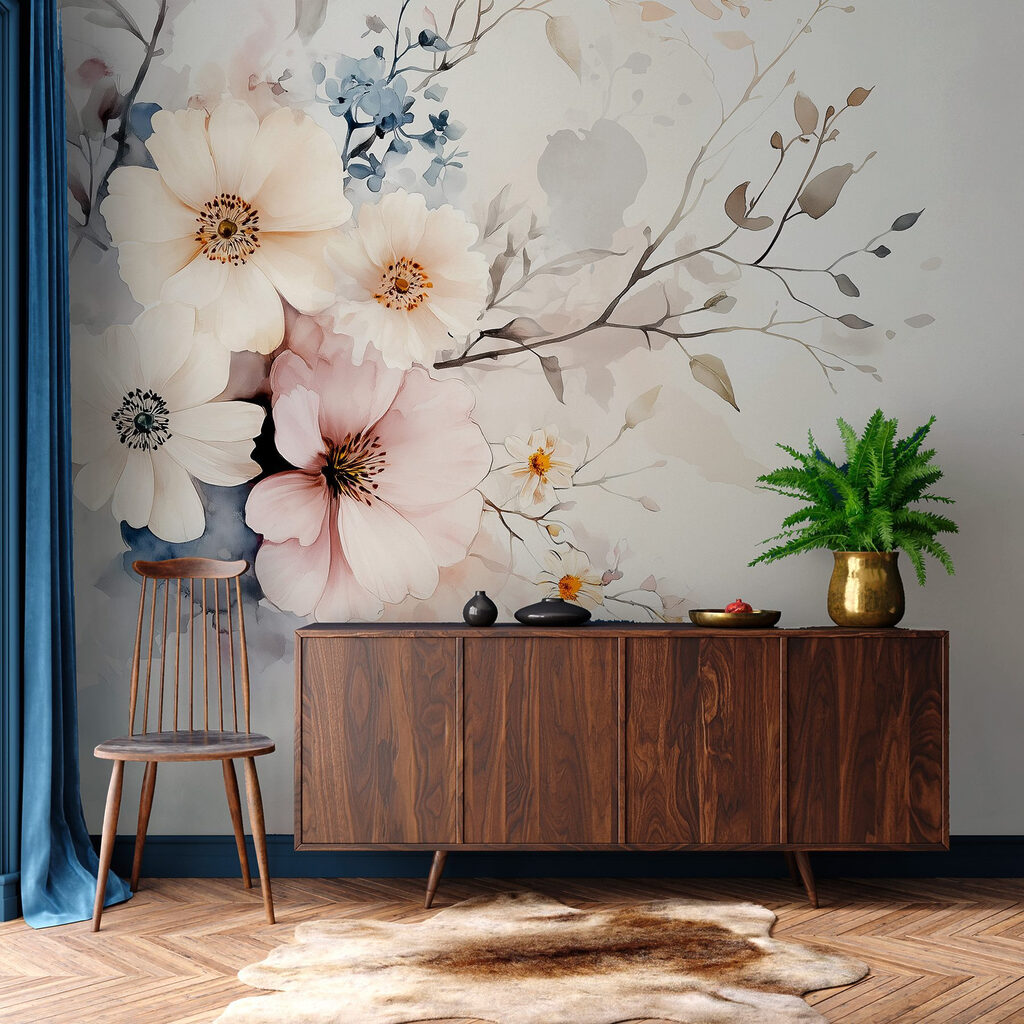 Painting of flowers on a white background Painting of flowers on a white background