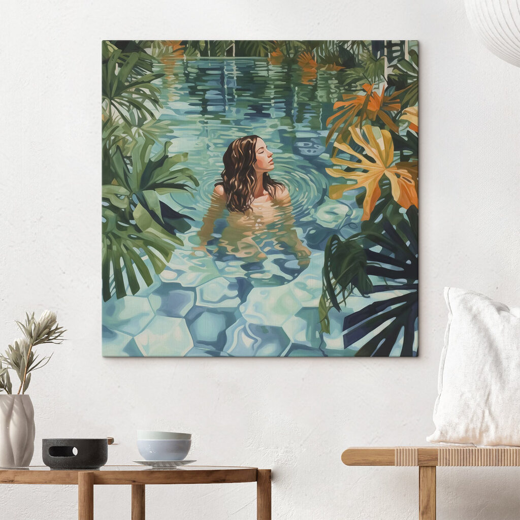 Woman in a pool surrounded by plants