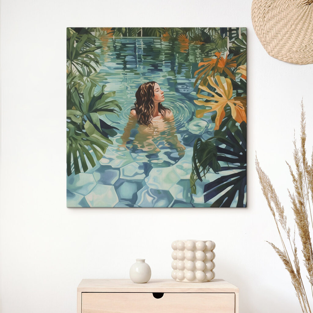 Woman in a pool surrounded by plants