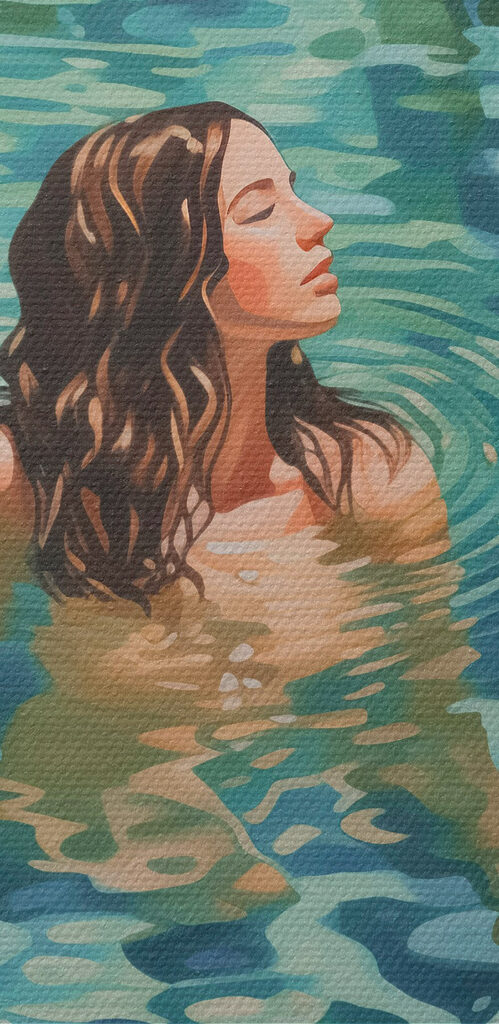 Woman in a pool surrounded by plants