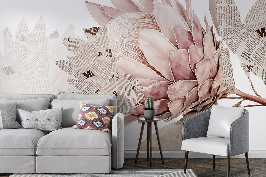 Flower with newspaper and leaves