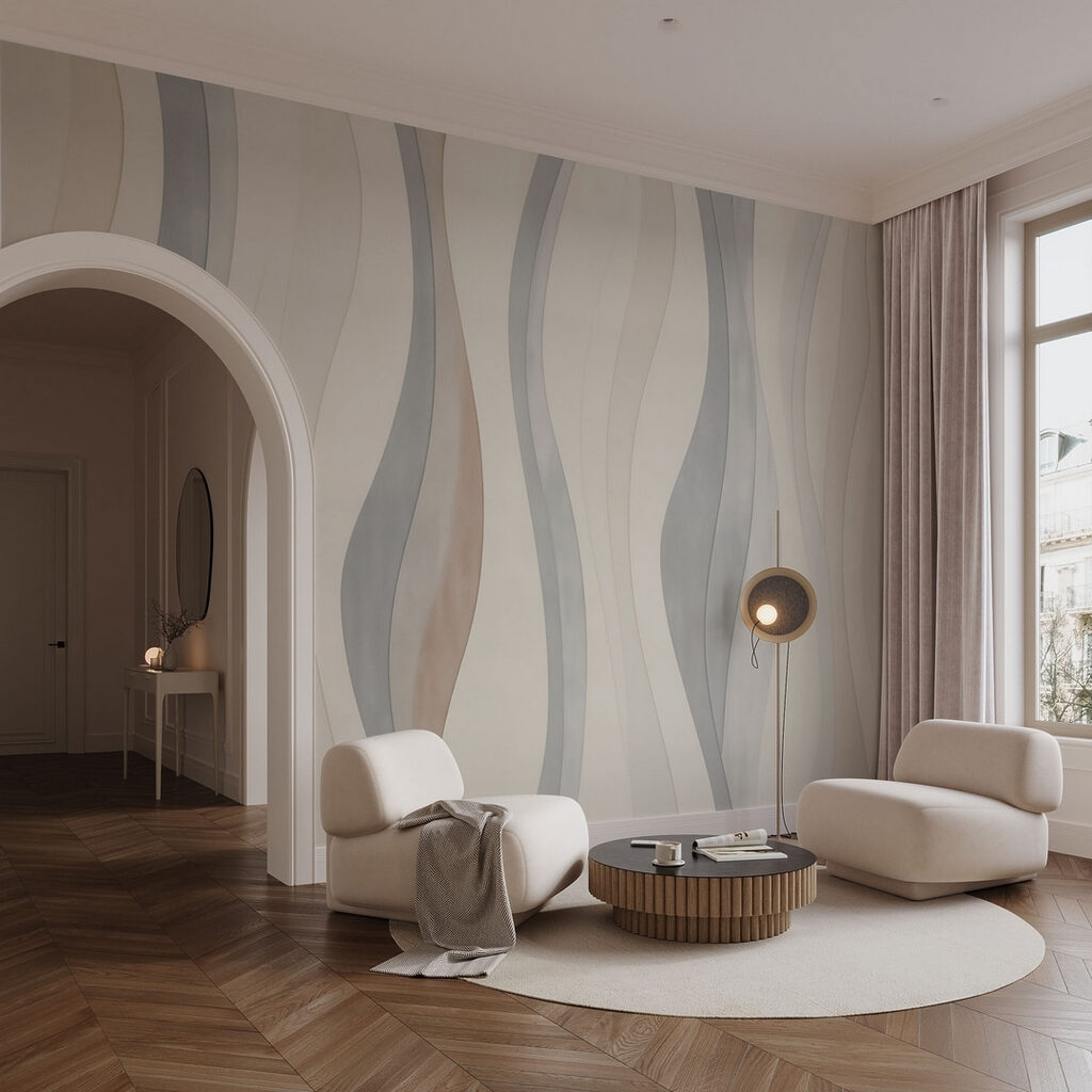 White and grey wallpaper with wavy lines