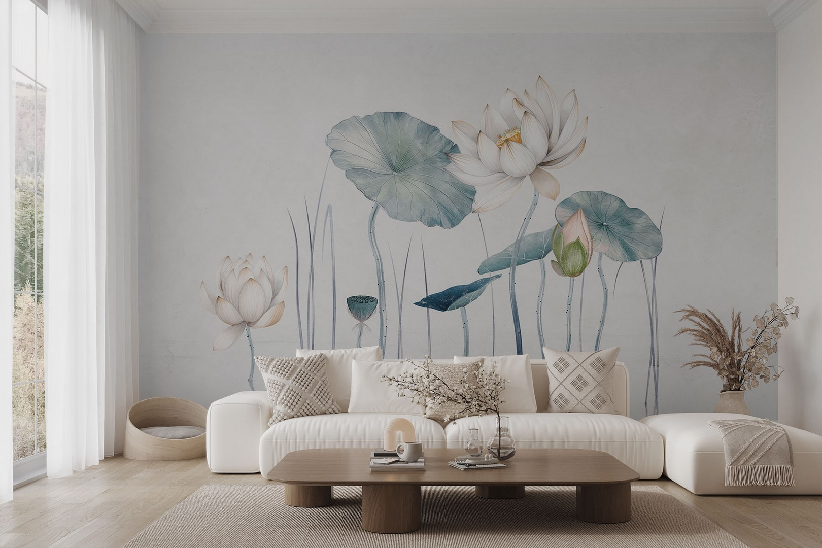 Painting of flowers and leaves in water Painting of flowers and leaves in water