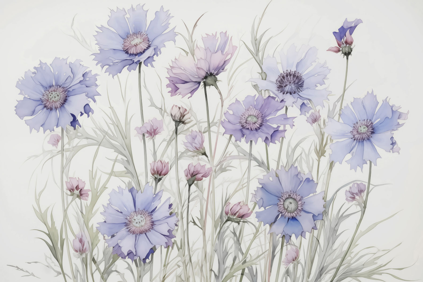 Painting of flowers on a white background Painting of flowers on a white background