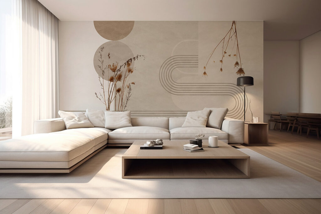 Brown and white background with brown and white circles and plants