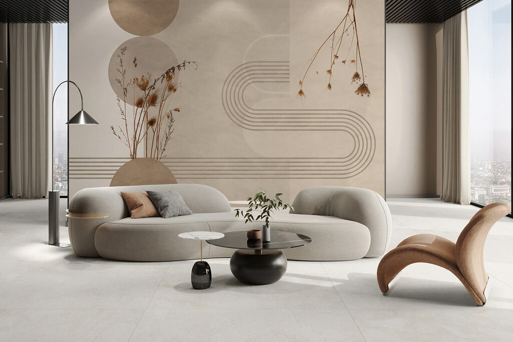 Brown and white background with brown and white circles and plants