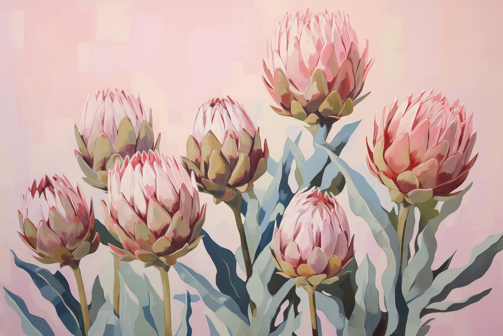 Painting of flowers on a pink background