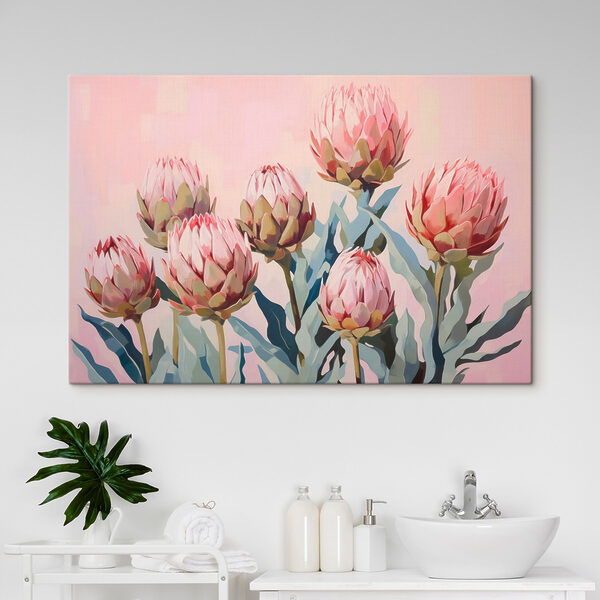 Painting of flowers on a pink background