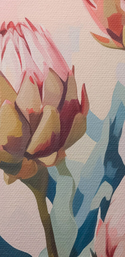 Painting of flowers on a pink background