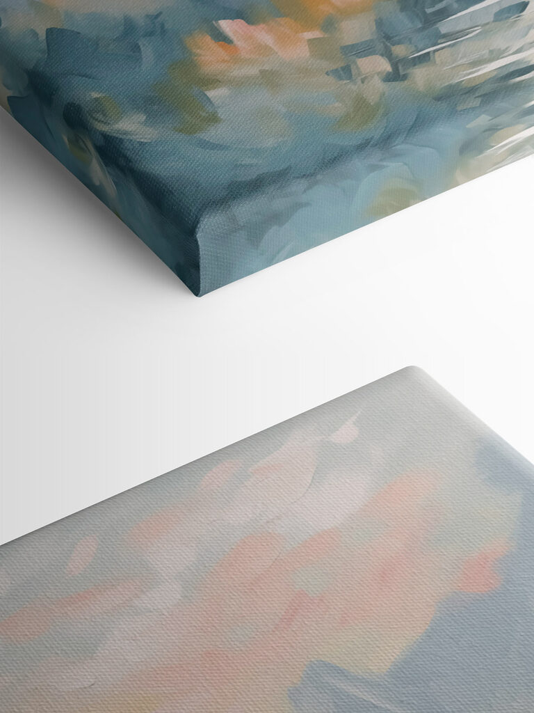 Painting of a river and mountains