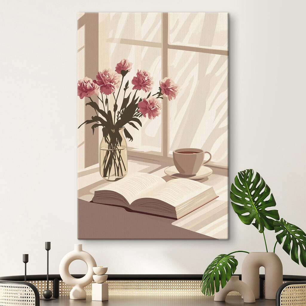 Book and a vase of flowers Book and a vase of flowers