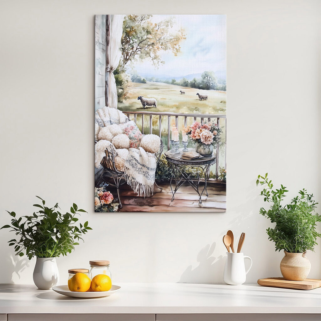 Painting of sheep on a porch